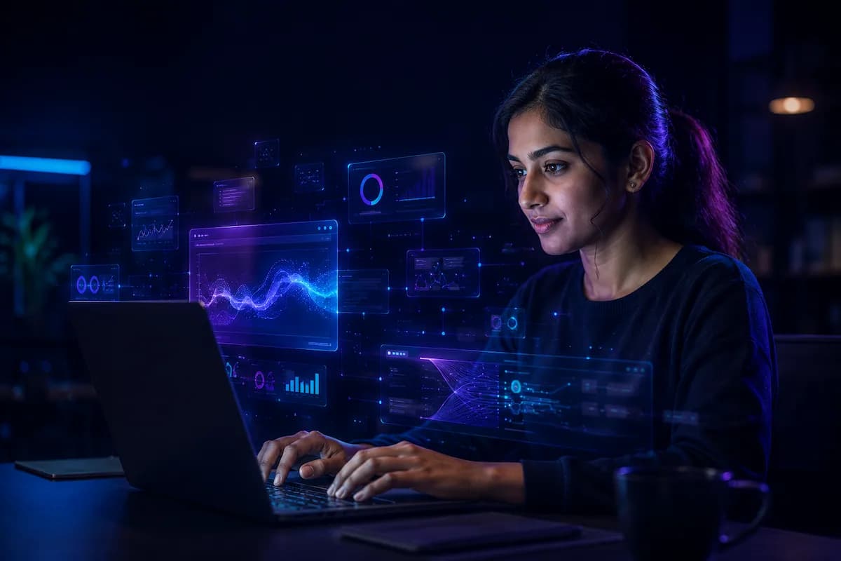 A marketer working with generative-AI tools and live data dashboards