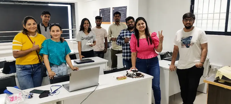 Students in a hands-on digital marketing session at the Indiranagar classroom