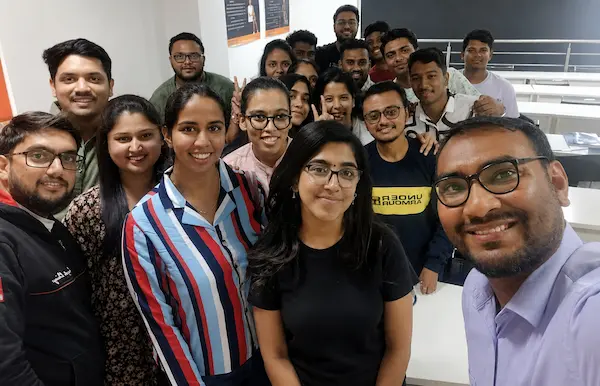 Digital marketing students with their trainer at BlueTick Academy, Indiranagar