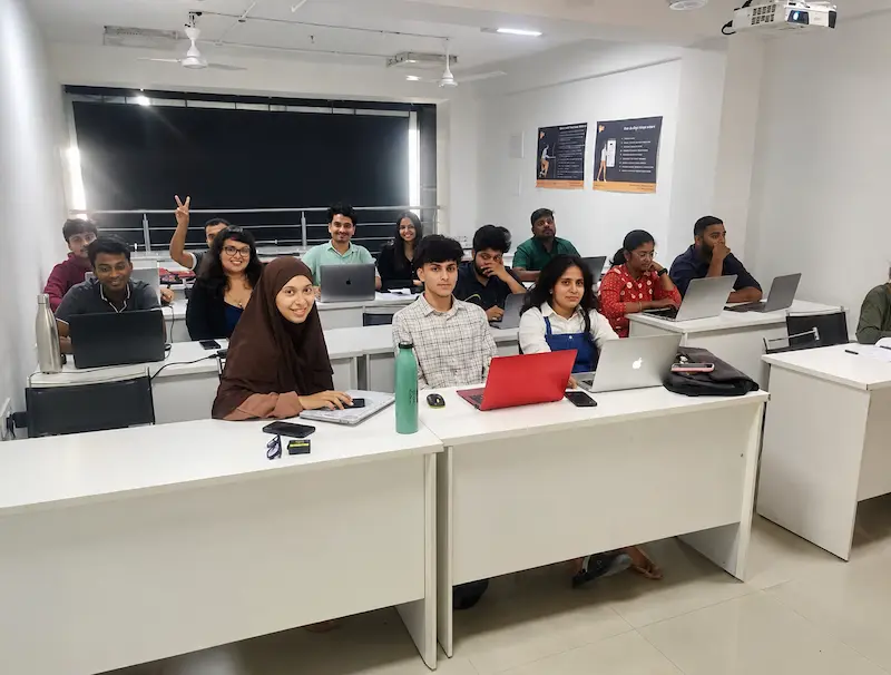 Students in a live offline digital marketing class at BlueTick Academy, Indiranagar, Bangalore